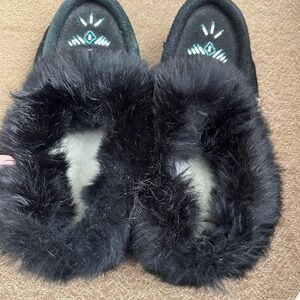Women's Black Fur Moccasins